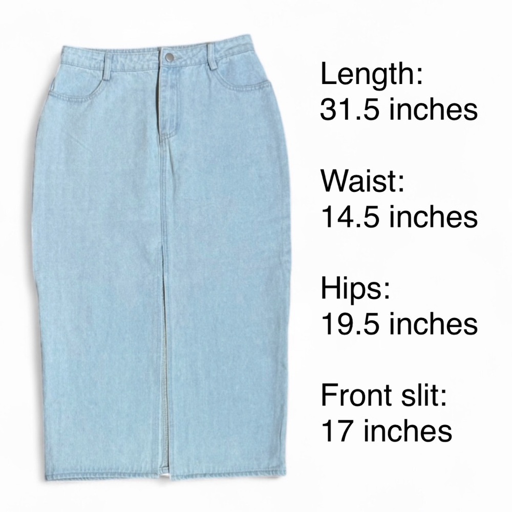 Le Lis Collection Light Wash Denim Midi Skirt with Front Slit - Size S - Picture 3 of 9
